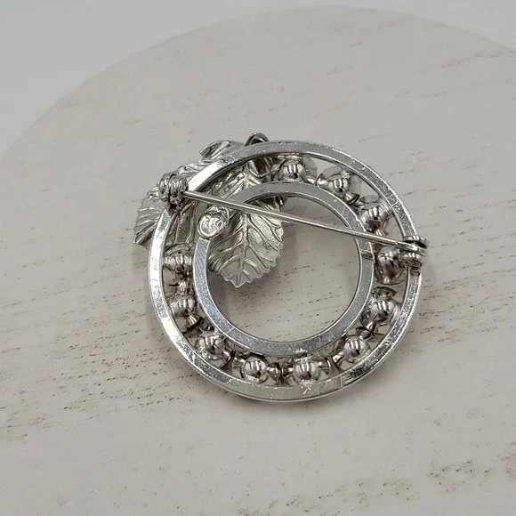 Sterling Silver Multi Color Rhinestone Wreath Brooch Pin Set Mother's Day Gift - Picture 5 of 12